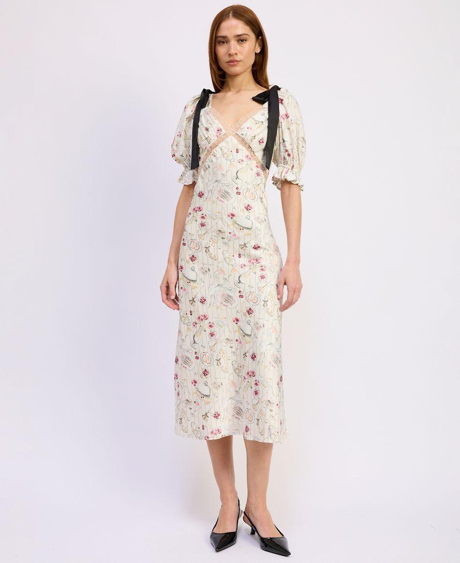 

Женское миди-платье с V-образным вырезом и короткими рукавами En Saison, Ivory Pink Multi