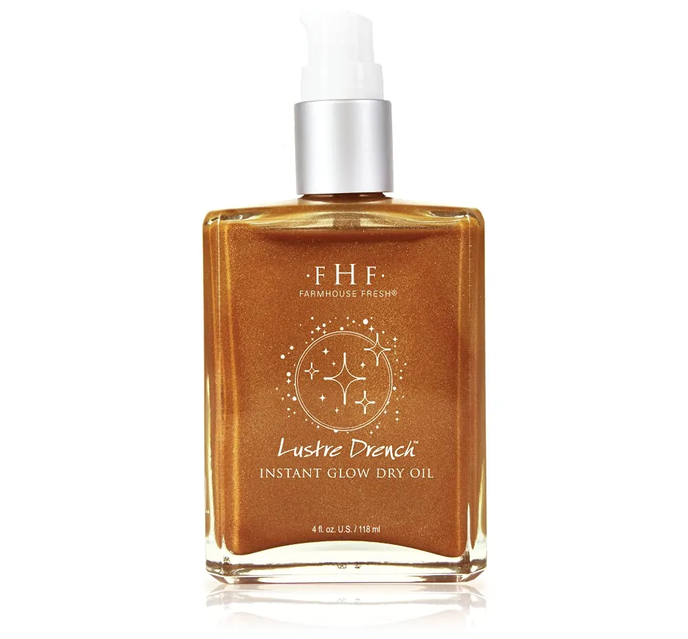 FarmHouse Fresh Lustre Drench Instant Glow Dry Oil, масло для тела с витамином К, легкое, золотистое мерцание, быстро впитывается, 113 мл, red