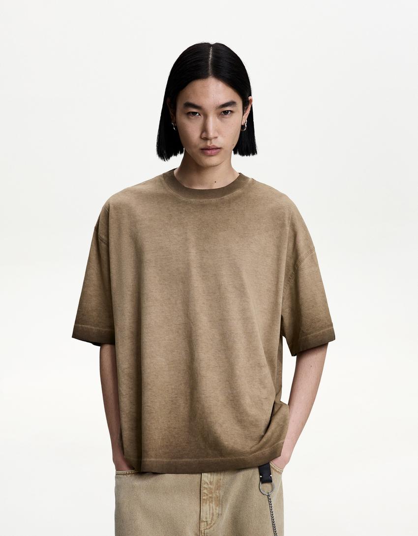 

Футболка свободного кроя с длинными рукавами Bershka, коричневый