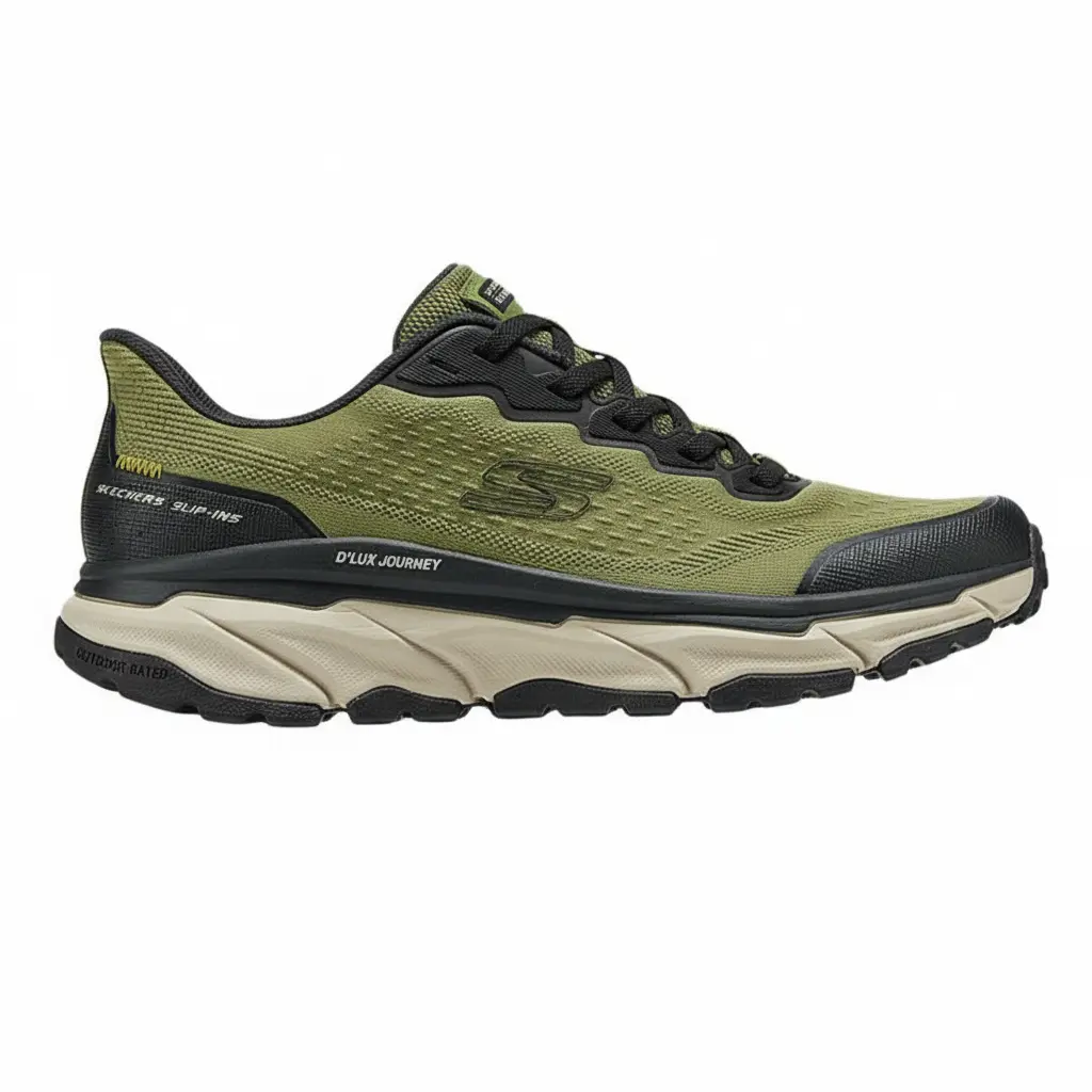 Skechers Мужские износостойкие низкие повседневные кроссовки для активного отдыха, зеленые и черный — фото 3