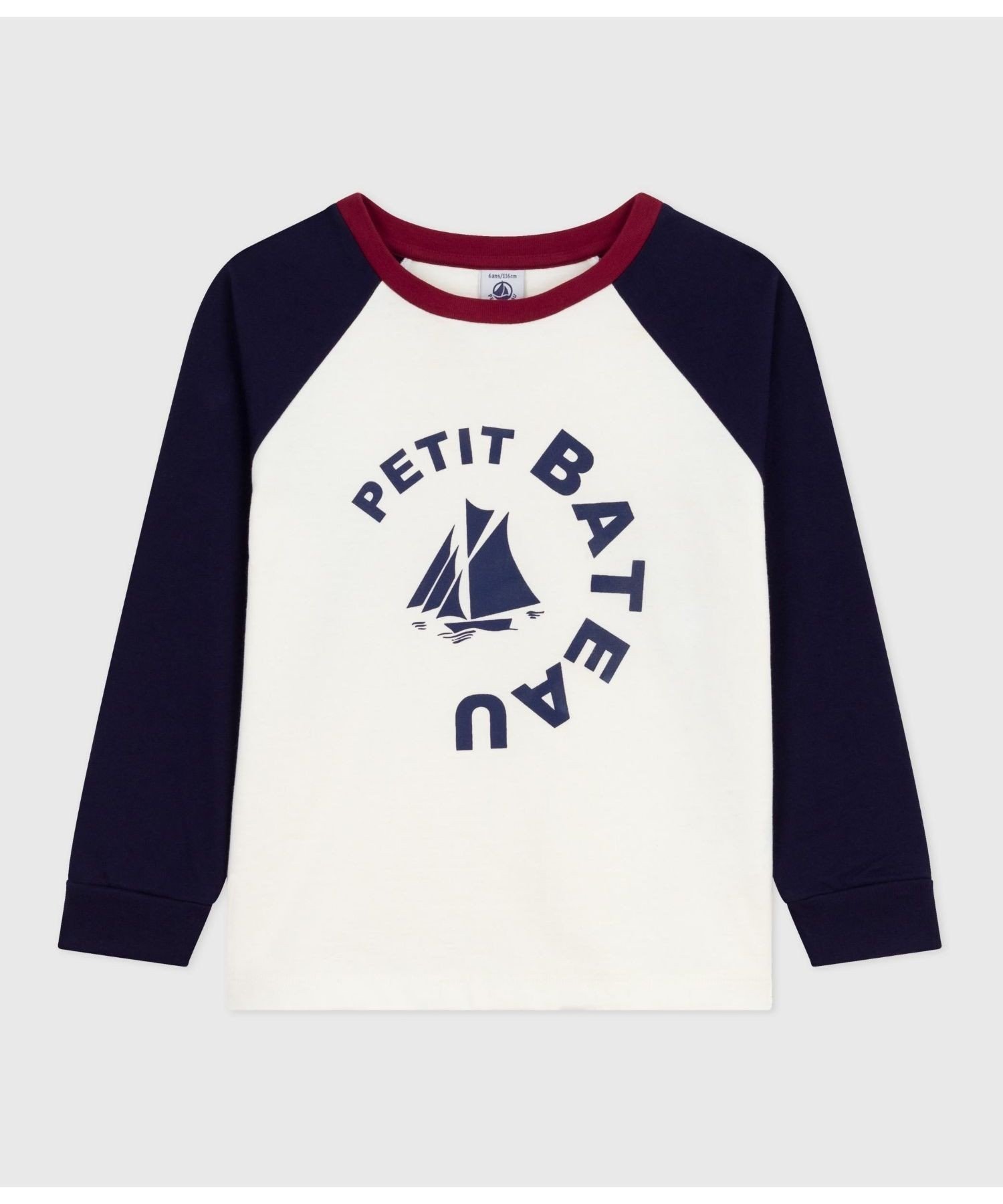 Футболка с длинными рукавами PETIT BATEAU, Off-white/blue