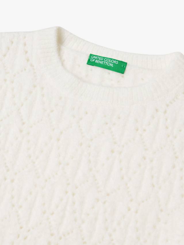 Детский джемпер из хлопковой смеси с ажурной вязкой Benetton, White — фото 3