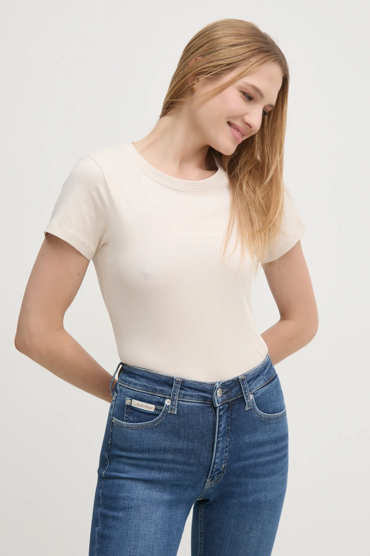 

Хлопковая футболка Calvin Klein Jeans, бежевый