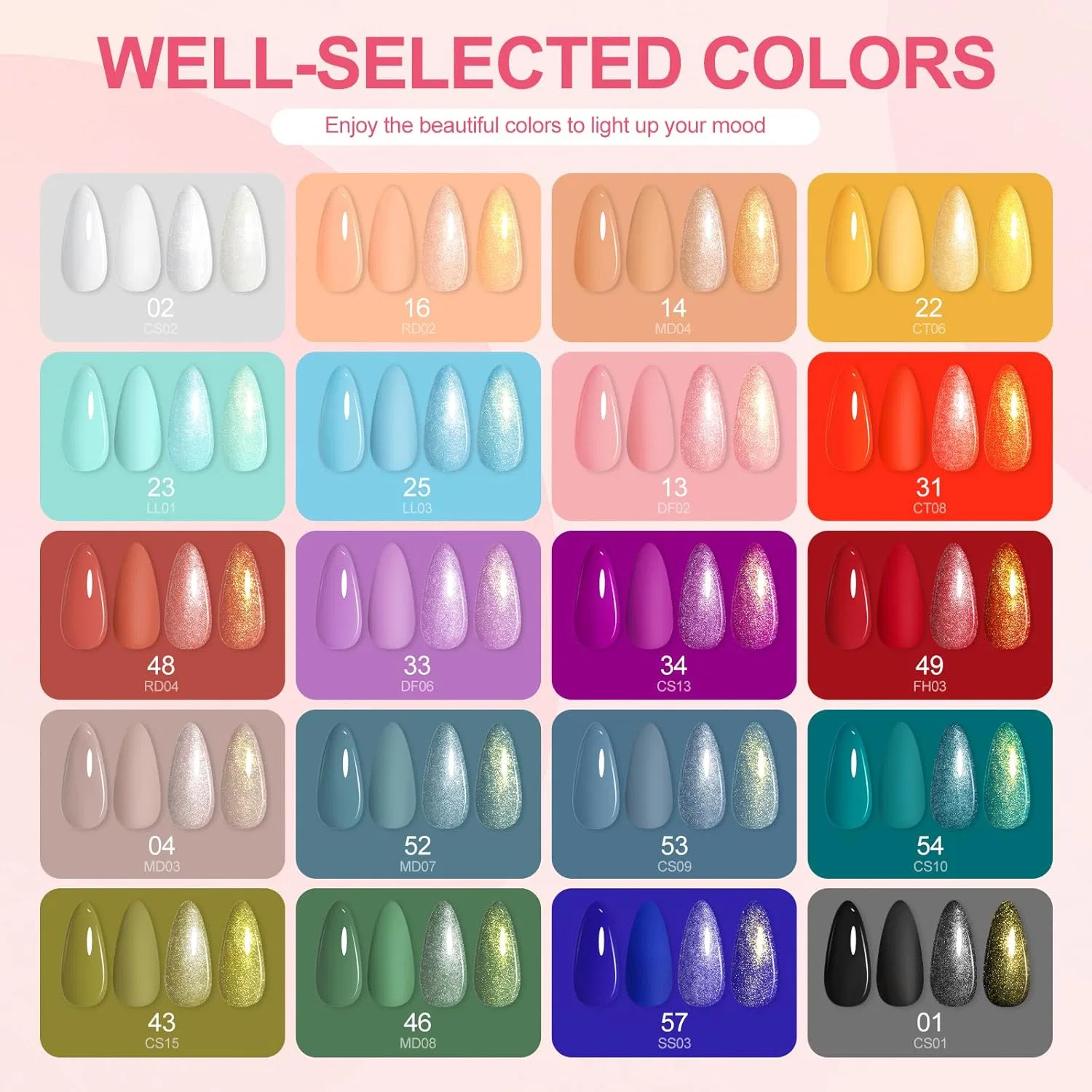 Набор гель-лаков с UV-лампой «20 Colours Gel Nails Set» от PEACECOLOR ‎Peacecolor, Dancing Champagne Party - 20 Colours — фото 4