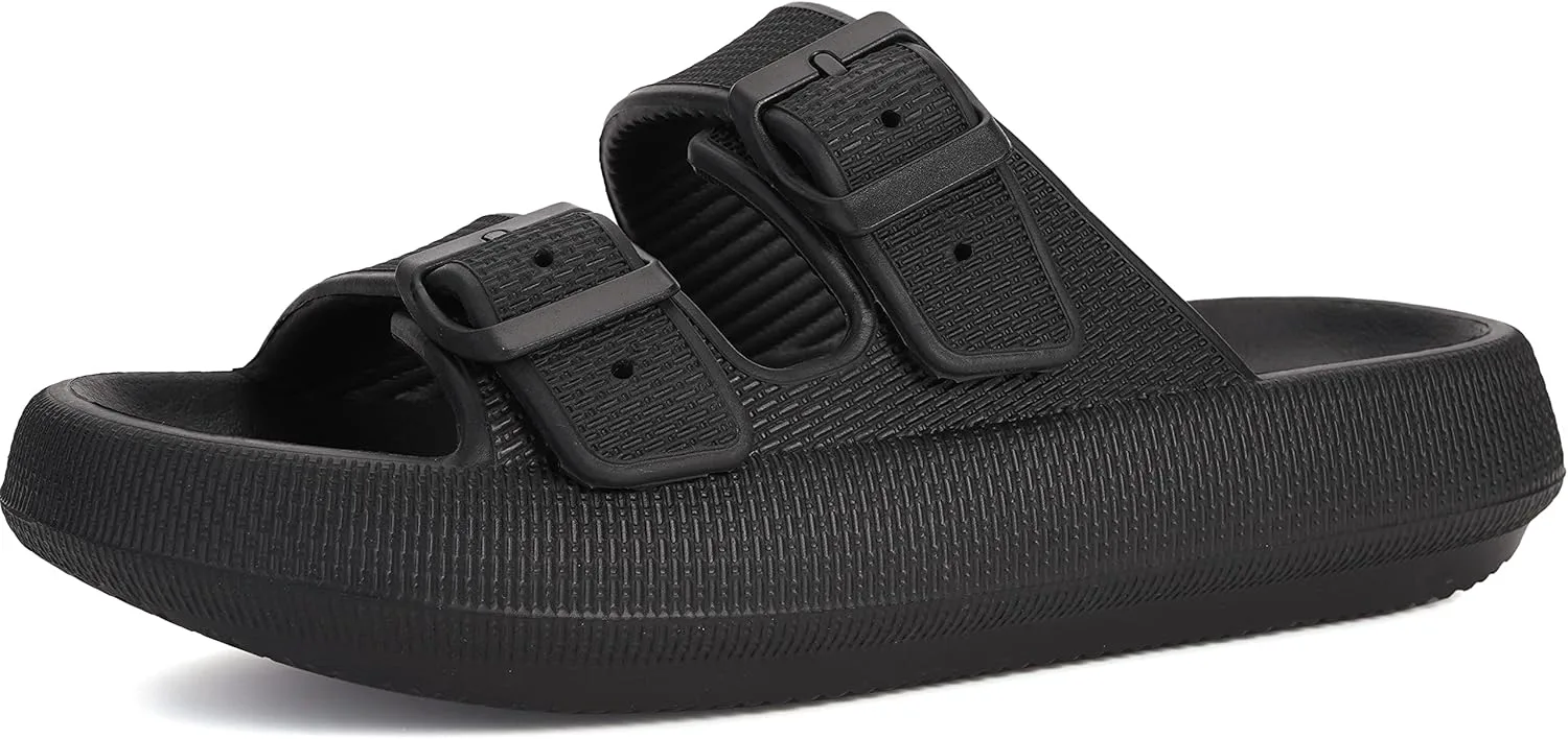 

Тапочки BRONAX для женщин и мужчин | Регулируемые шлепанцы с двойной пряжкой для душа | Сандалии с утолщенной мягкой подошвой, черный