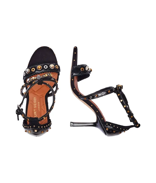 Кожаные босоножки на шпильке с мини-бантом и люверсами Kurt Geiger, черный — фото 4