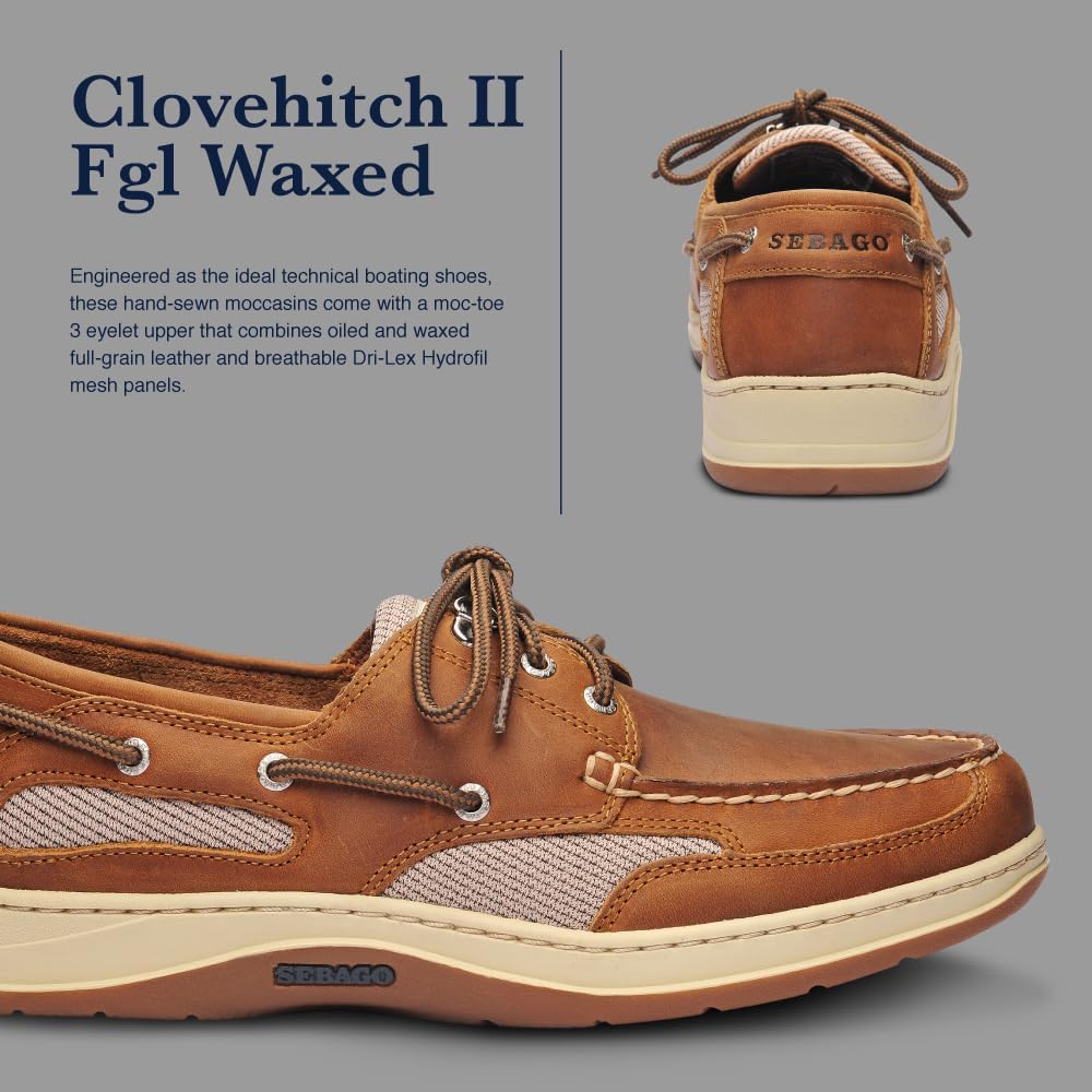 Мокасины Sebago Clovehitch II FGL с вощеной отделкой для мужчин - кожаные лодочные туфли с дышащими сетчатыми вставками, анатомическими EVA подошвами и противоскользящей подошвой, Brown Tan — фото 3