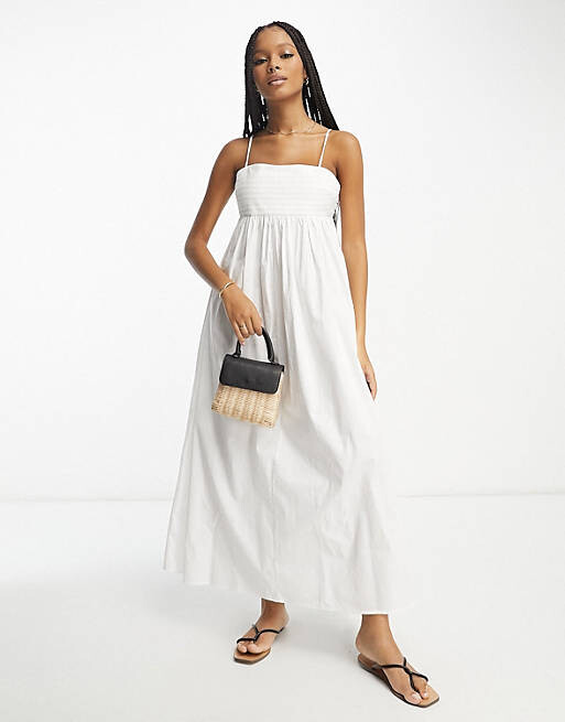 

Белый хлопковый сарафан миди со складками и грудью ASOS DESIGN