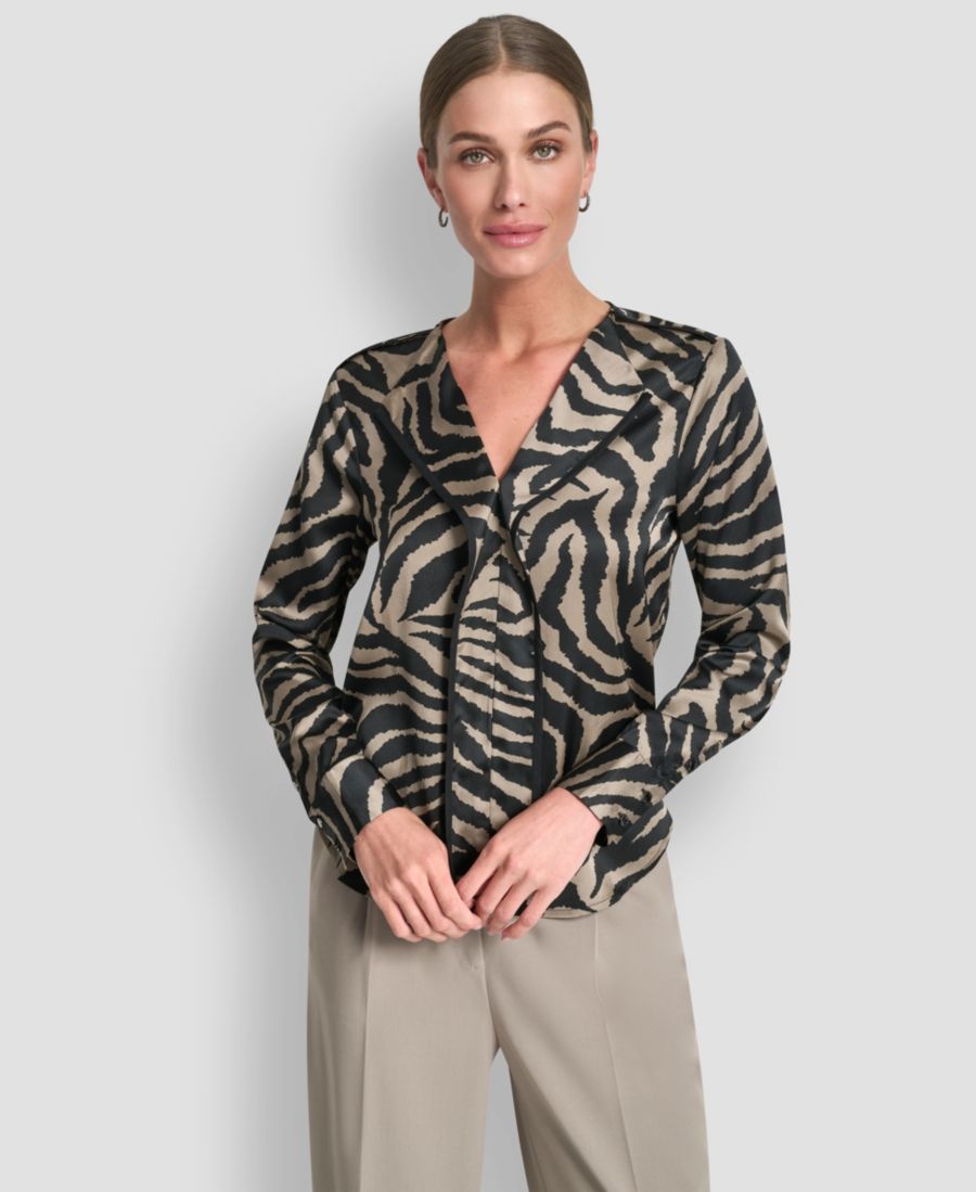 

Женская блузка с V-образным вырезом и отделкой кантом DKNY, Black/Tan