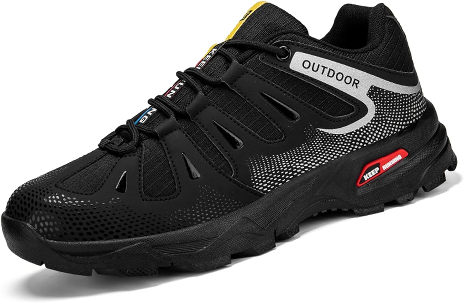 

Мужские походные обувь с противоскользящей подошвой и амортизацией, дышащие низкие кроссовки из сетки, подходящие для ходьбы, кемпинга и восхождений Qaoterod, черный