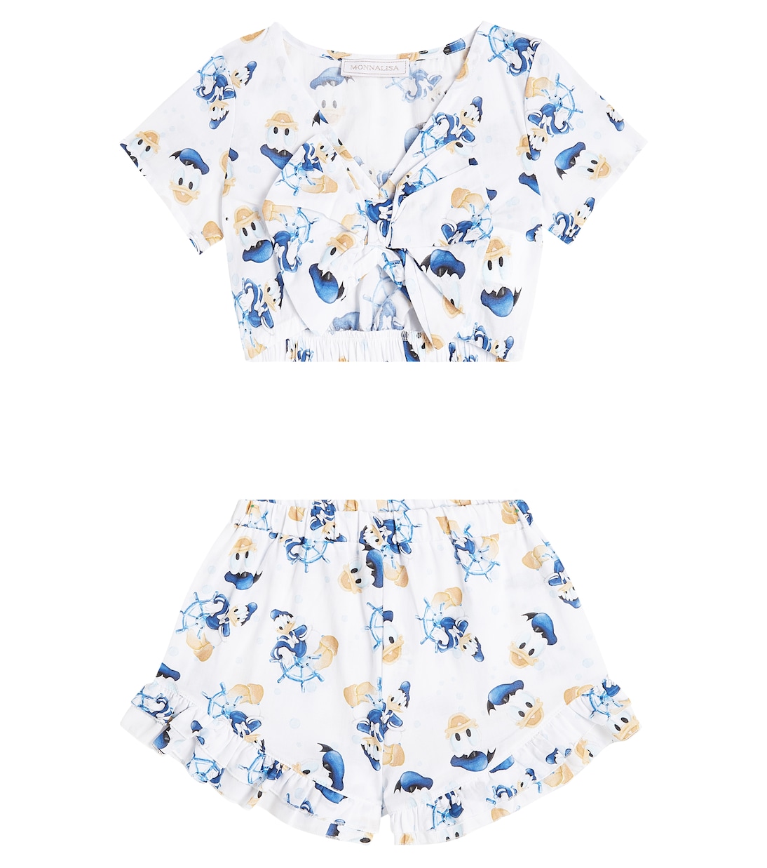 

Комплект из хлопкового топа и шорт с принтом Monnalisa, Bianco+Bluette