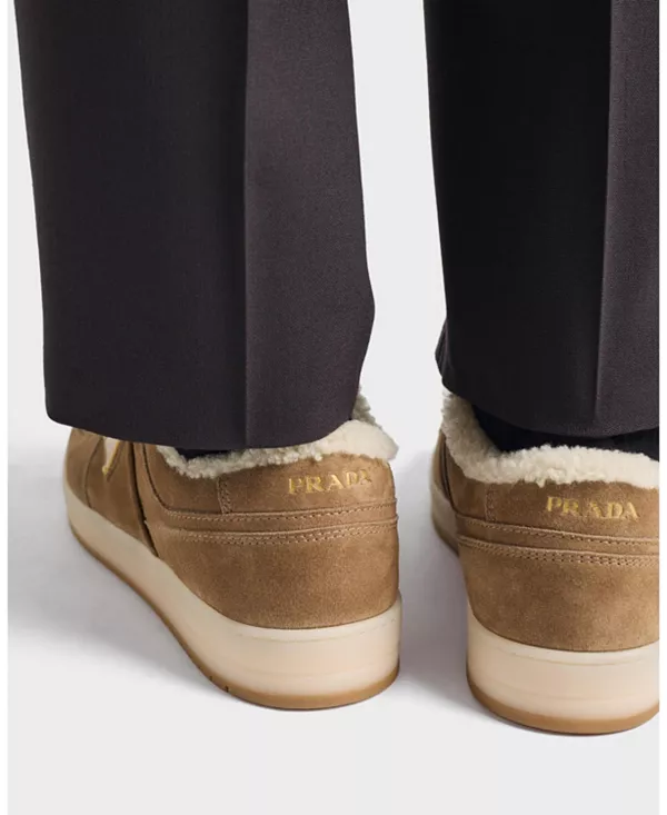 Мужские кроссовки из замши и нейлона Prada, коричневый — фото 3