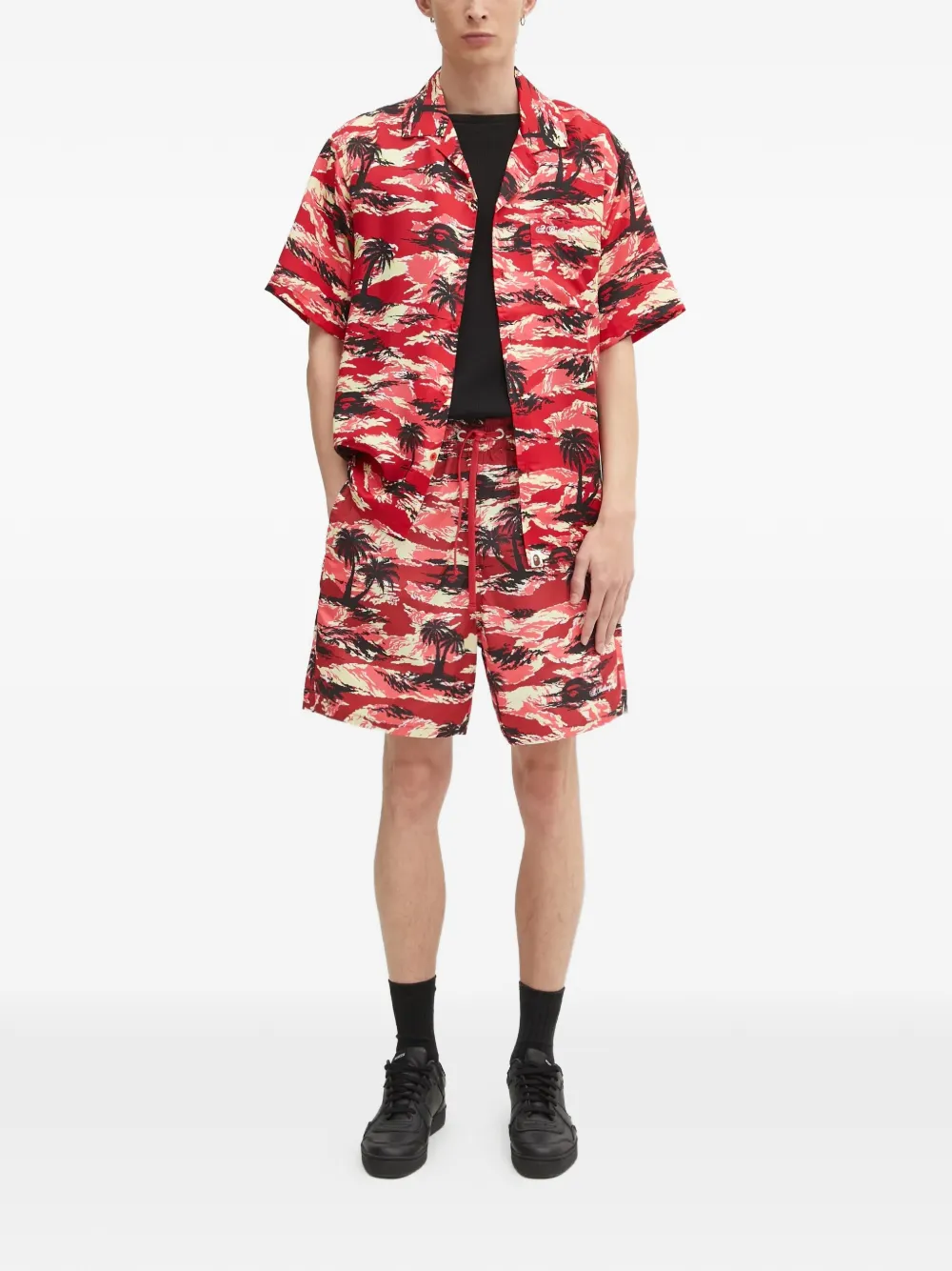 Рубашка с карманом и принтом в виде пальм A Bathing Ape, красный — фото 2