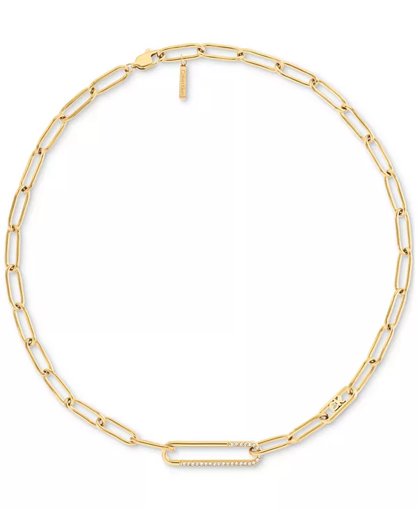 

Ожерелье-Ошейник из нержавеющей стали с паве и логотипом, 16 дюймов + удлинитель 2 дюйма Calvin Klein, gold