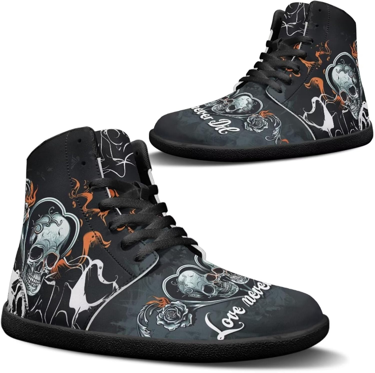 

Кроссовки Jeiento Skull High Top для мужчин с эффектом босоного бега, дышащие, Skull Rose Love