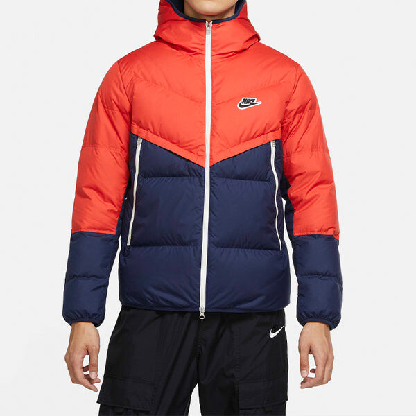 Пуховик Nike Sportswear Down-Fill Windrunner hooded Stay Warm Colorblock Short Down Jacket Red Blue Redblue, синий — фото 3
