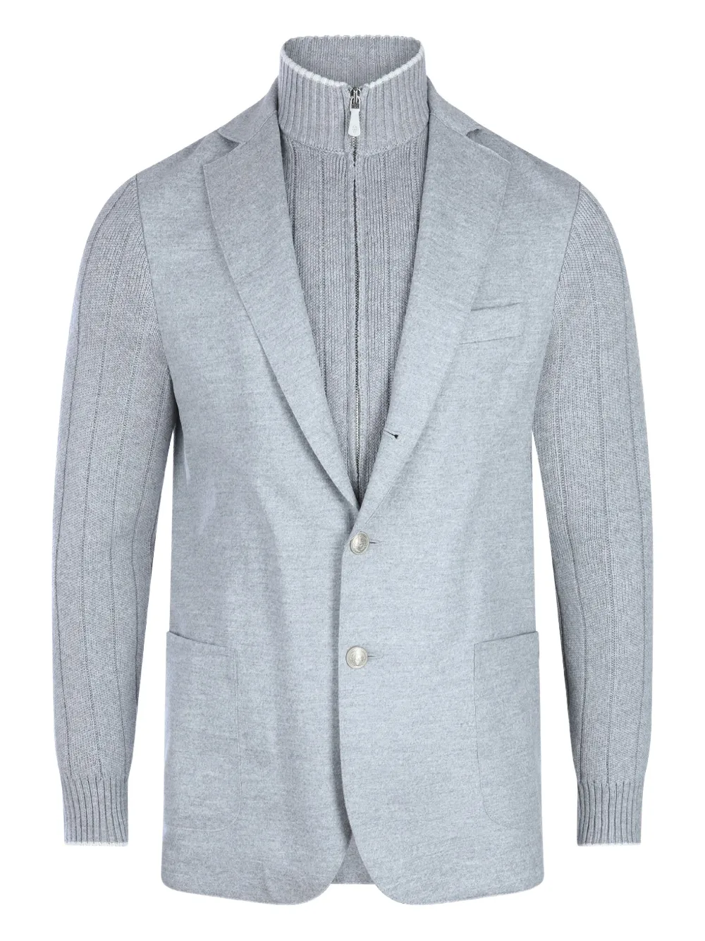 

Жакет на две пуговицы с вязанными рукавами Eleventy, серый