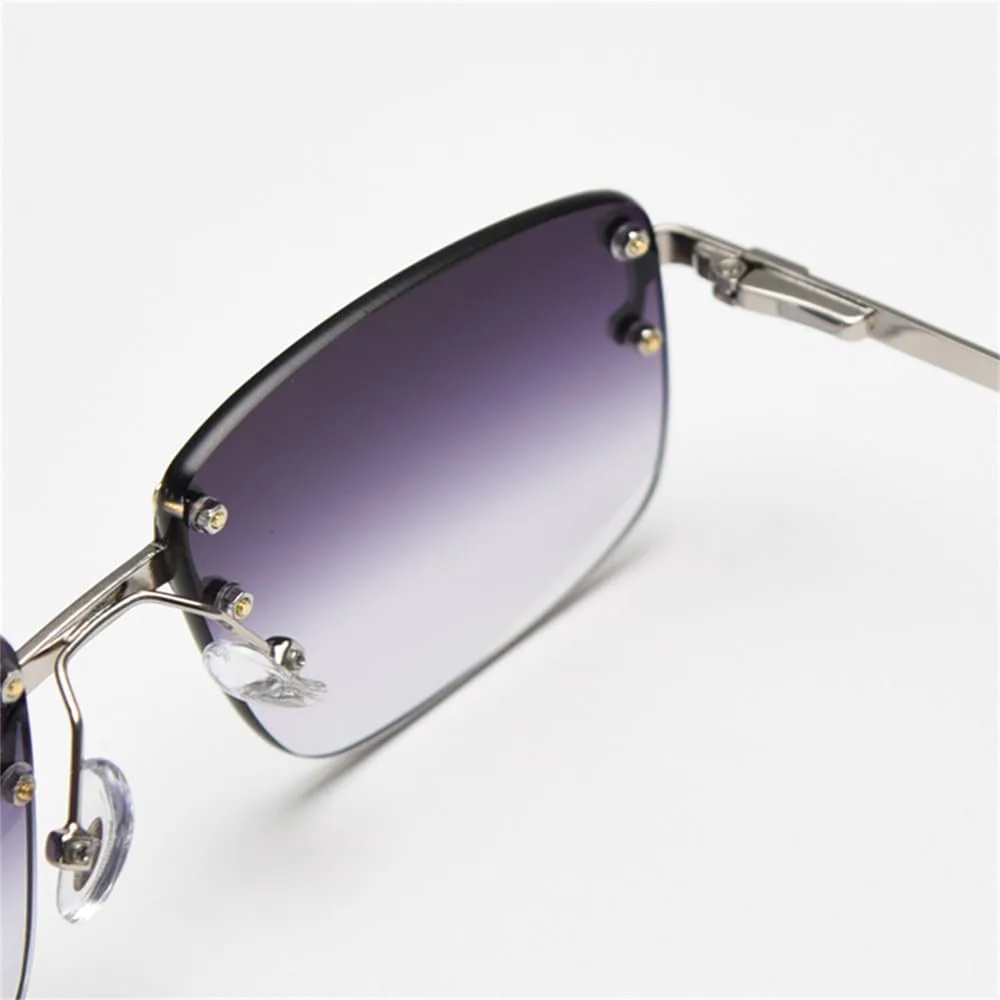 

Цветные солнцезащитные очки для мужчин, градиентные синие солнцезащитные очки без оправы для женщин, винтажные очки с пружинным шарниром VFDHN, Silver With Blue