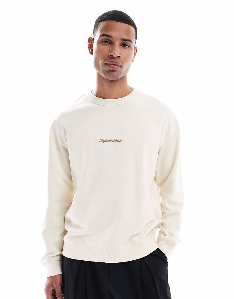 

Толстовка oversize с вышитым логотипом кремового цвета Jack & Jones