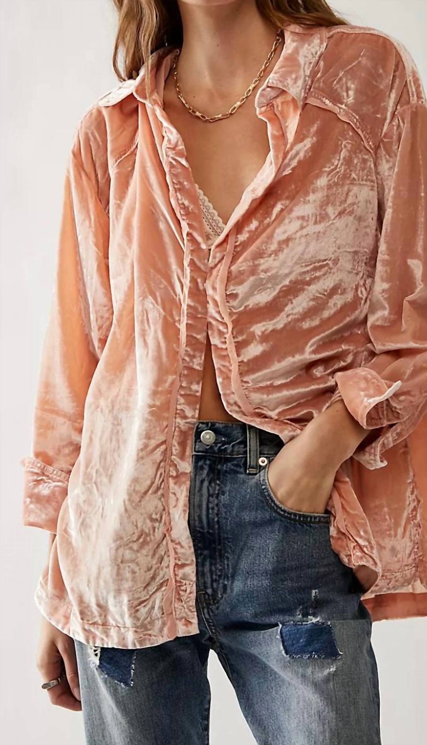 

Бархатная рубашка Marianne в цвете Sun Blush Free People