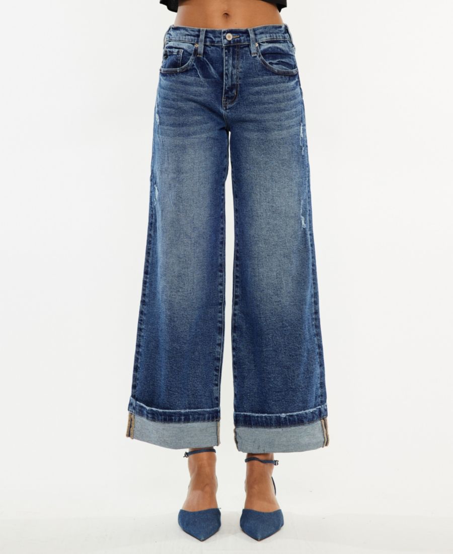 

Женские джинсы с высокой посадкой и широкими штанинами, надеваемые без шнурков Kancan, Blue