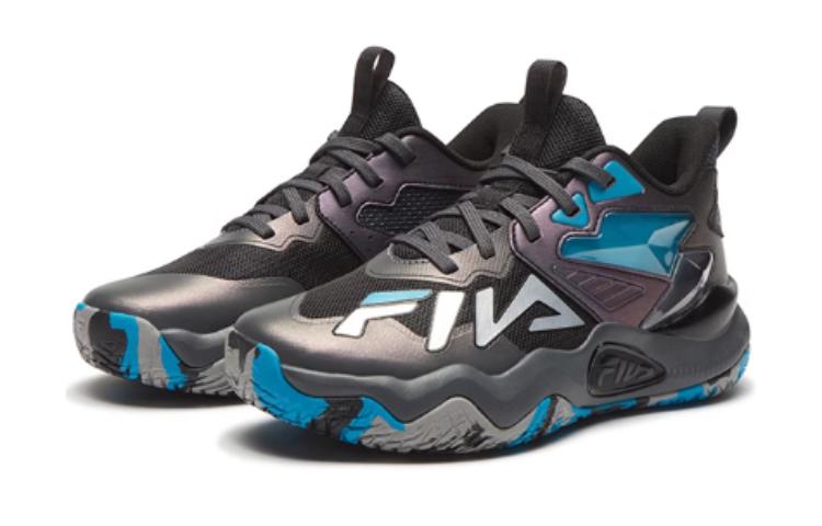 Fila Kids Детские баскетбольные низкие кроссовки с противоскользящим и износостойким покрытием, черные и синие — фото 4