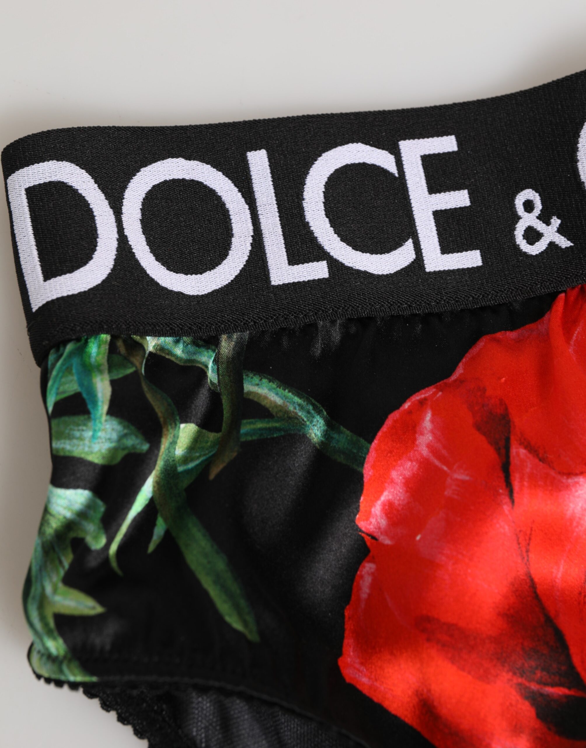 Черное шелковое нижнее белье с цветочным принтом и высокой талией Dolce & Gabbana, черный — фото 2