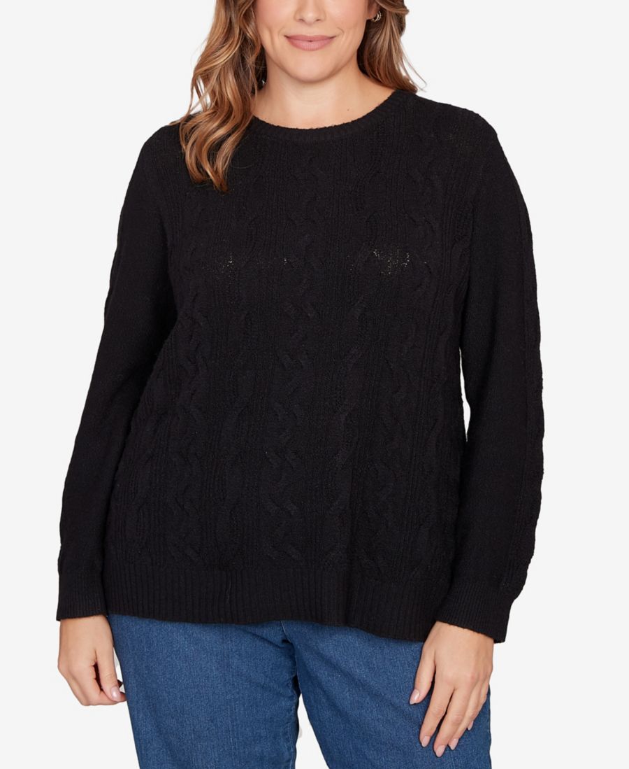 

Уютный свитер большого размера с комбинированным узором из кос Ruby Rd, Black