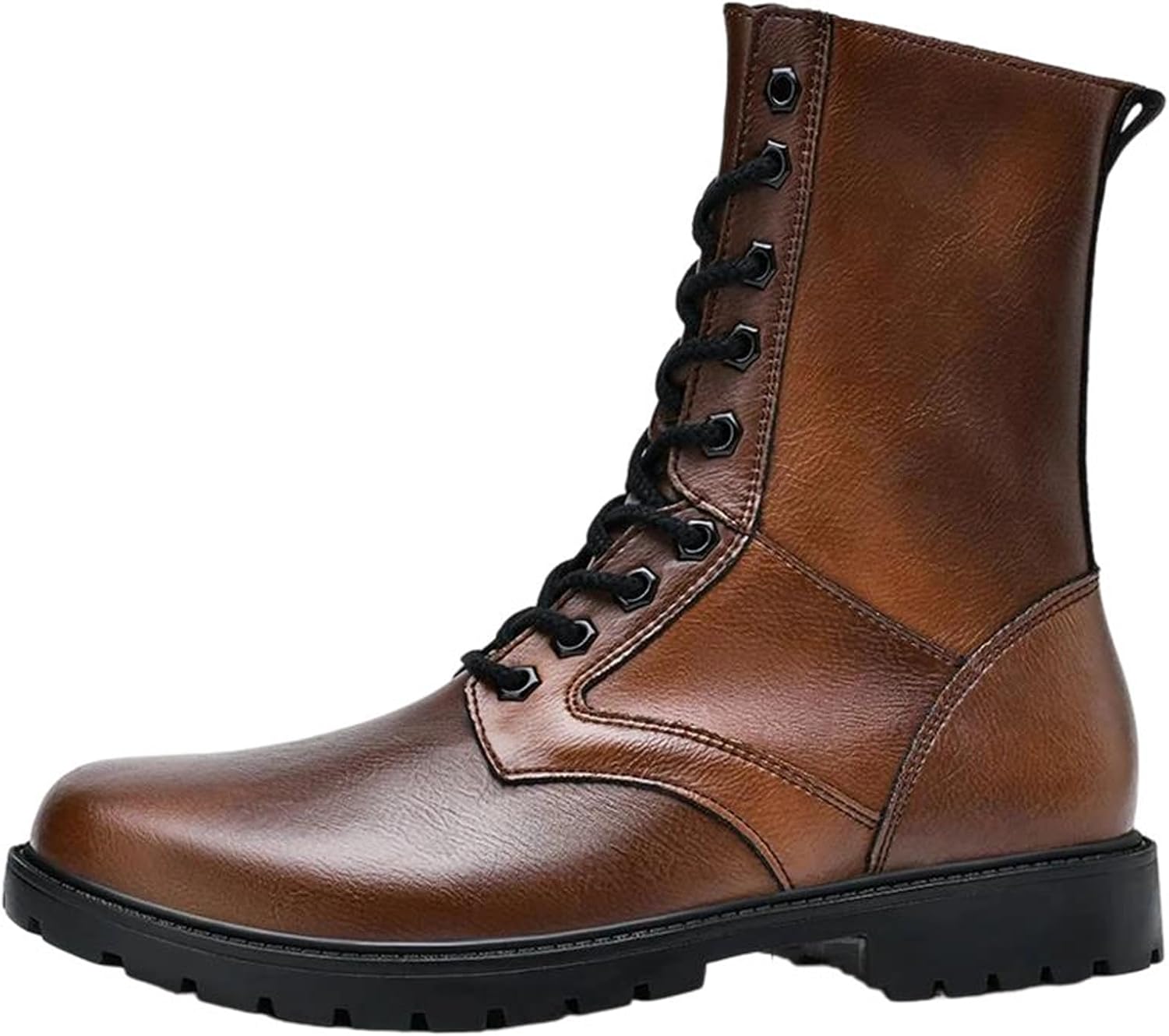 

Зимние мужские ботинки на высокой подошве тактического стиля, кожаные с молнией, обувь для улицы, большие размеры, удобные ботинки Generic, коричневый