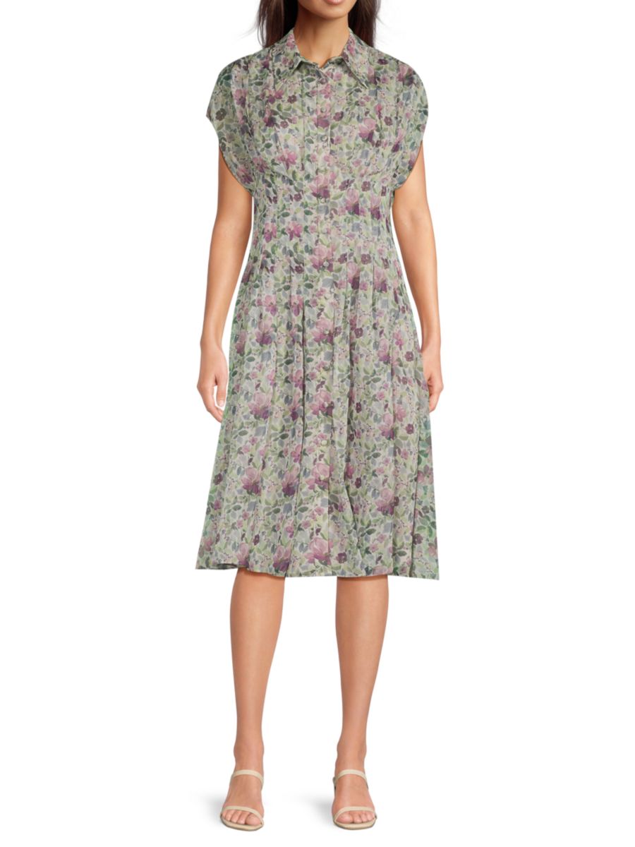 

Платье-рубашка с цветочным принтом и плиссе Mikael Aghal, цвет Lilac Multi