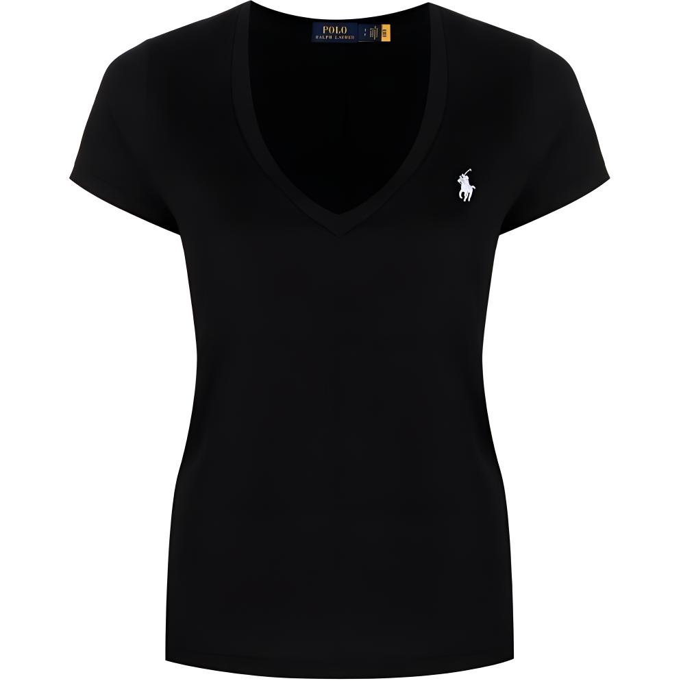 

Футболка поло с вышивкой пони и V-образным вырезом Polo Ralph Lauren, черный