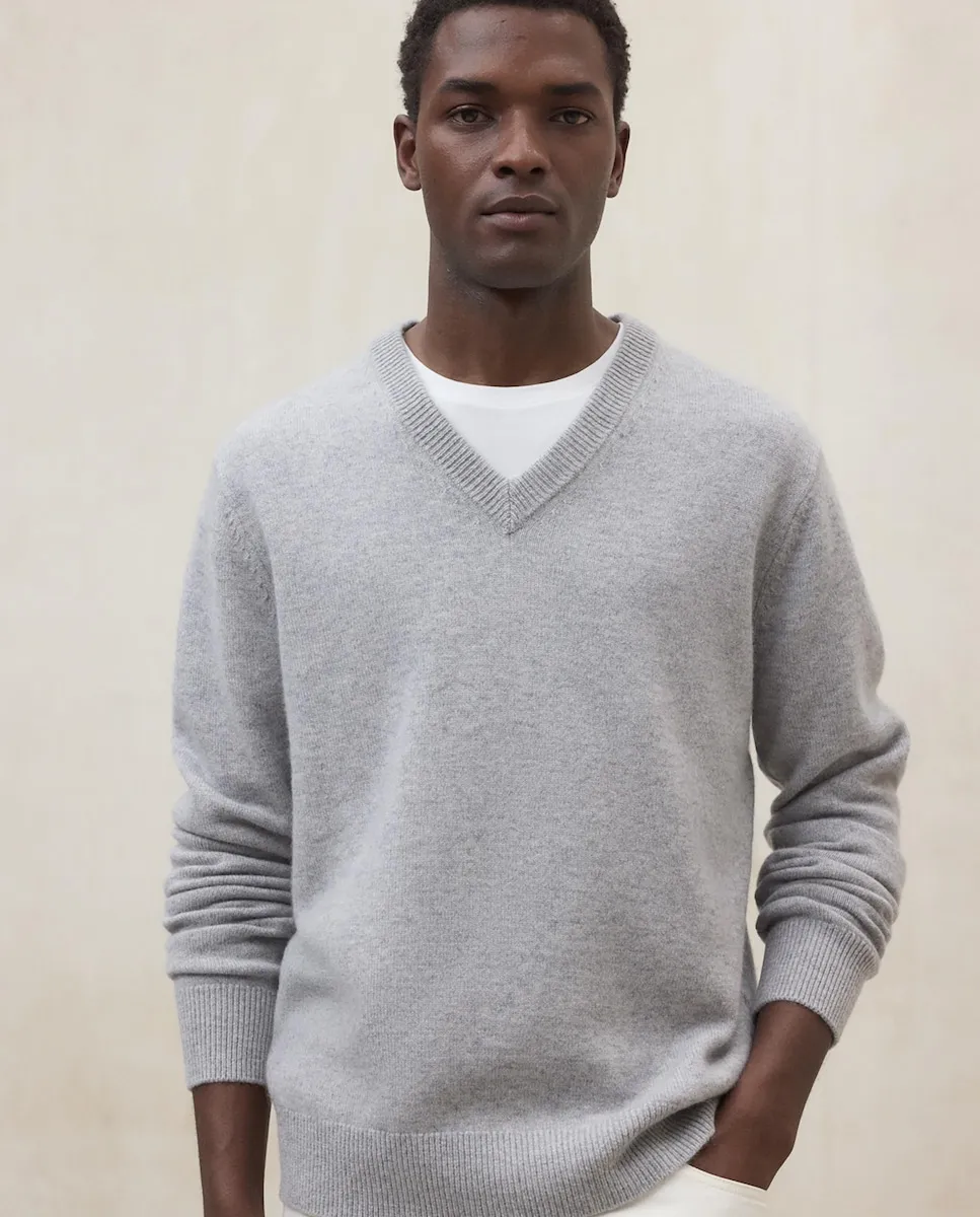 

Мужской пуловер из тонкой пряжи с V-образным вырезом Ecoalf, светло-серый