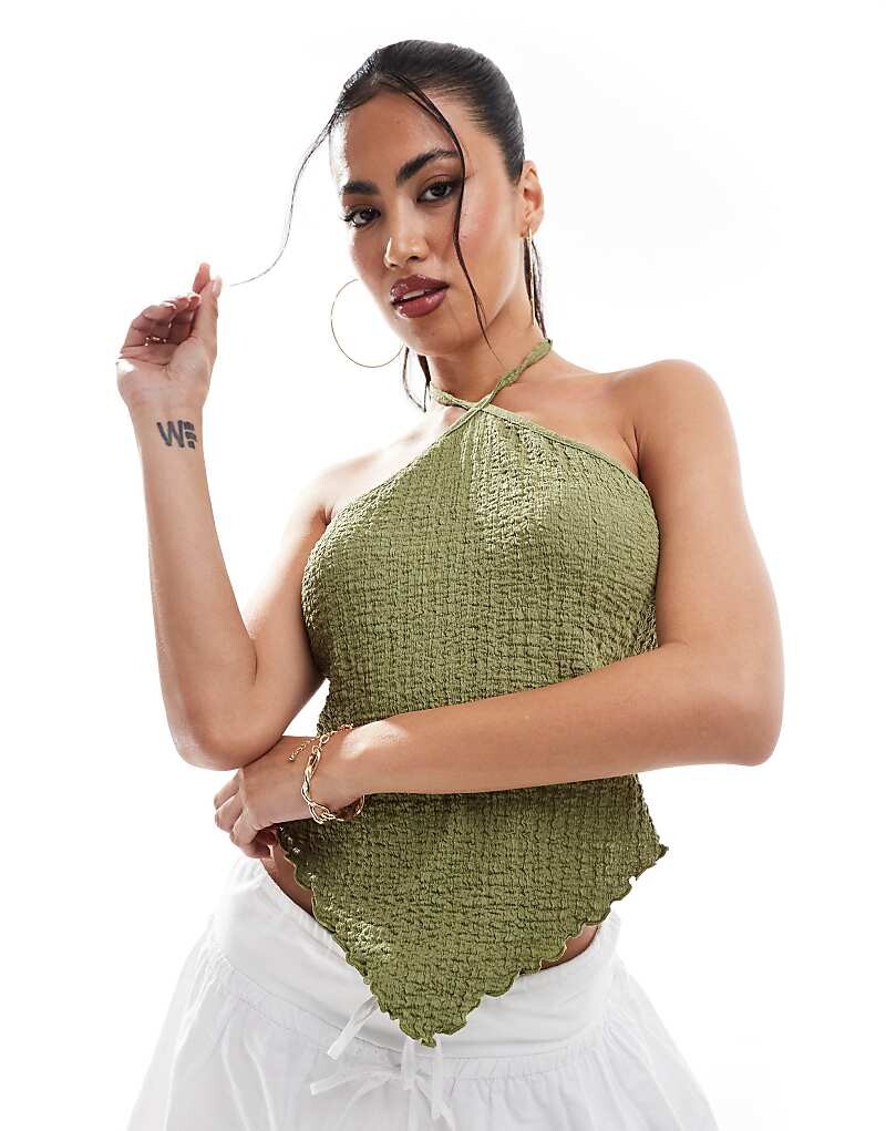 

Фактурный топ цвета хаки с заостренным краем ASOS DESIGN