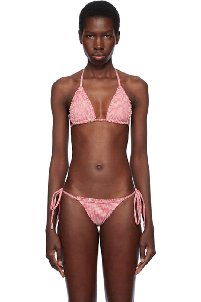 

Красно-белый Ник Скимпи Треугольный Бикини Топ Frankies Bikinis