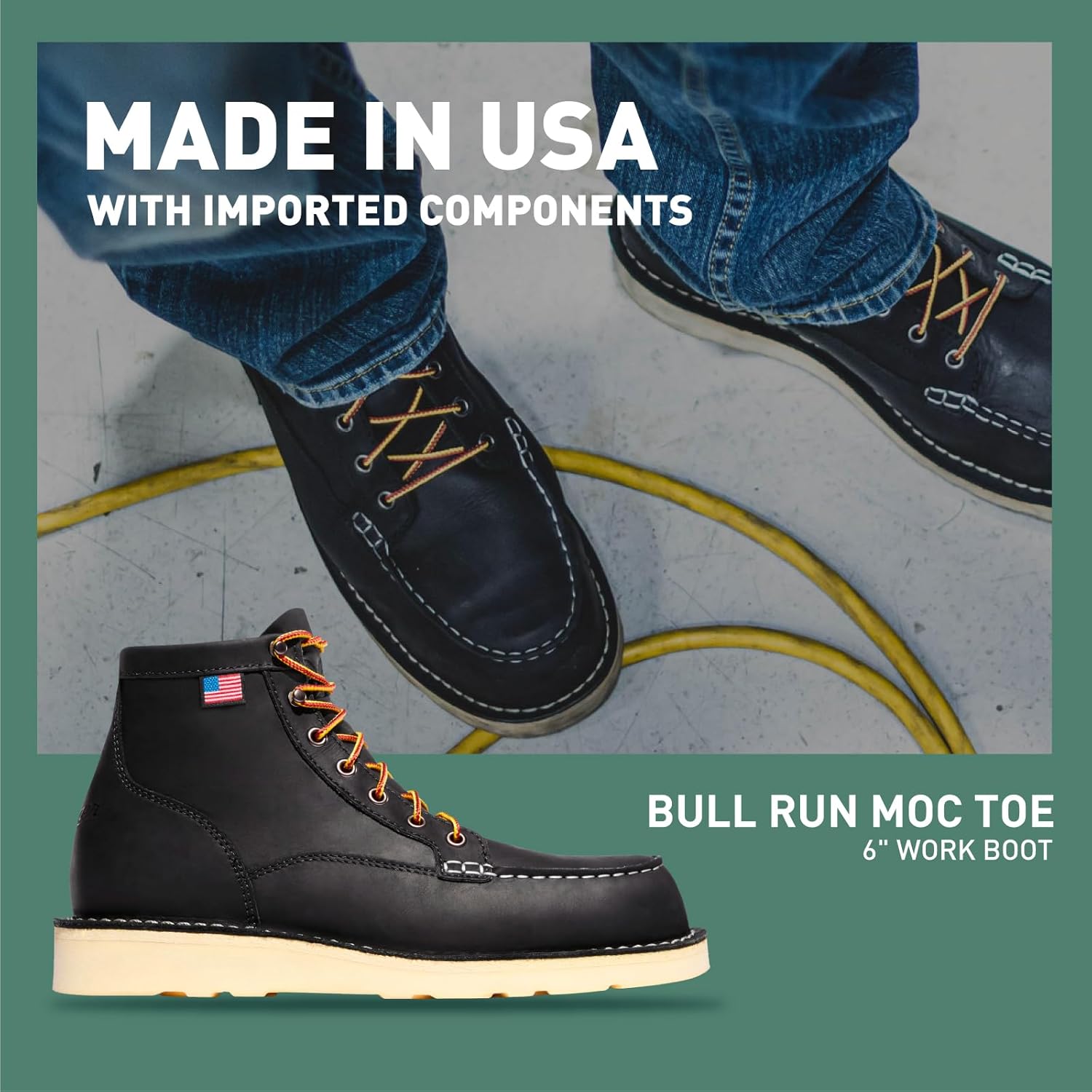 Мужские рабочие ботинки Danner 6” Bull Run с мок-то носком - верх из полной кожи с масляной обработкой, противоскользящая подошва клиновидной формы и стелька с трехслойной амортизацией, стойкость к электрическому току (EH), черный — фото 2