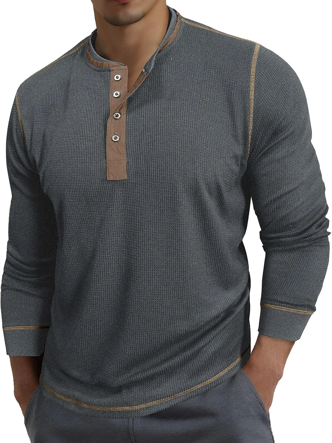 

Футболка-поло Henley для мужчин с длинным рукавом и текстурой