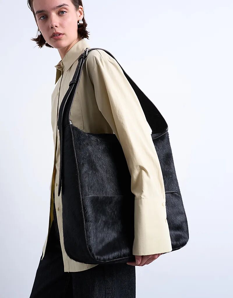 

Сумка-тоут Topshop Teegan из натуральной кожи пони большого размера шоколадного цвета