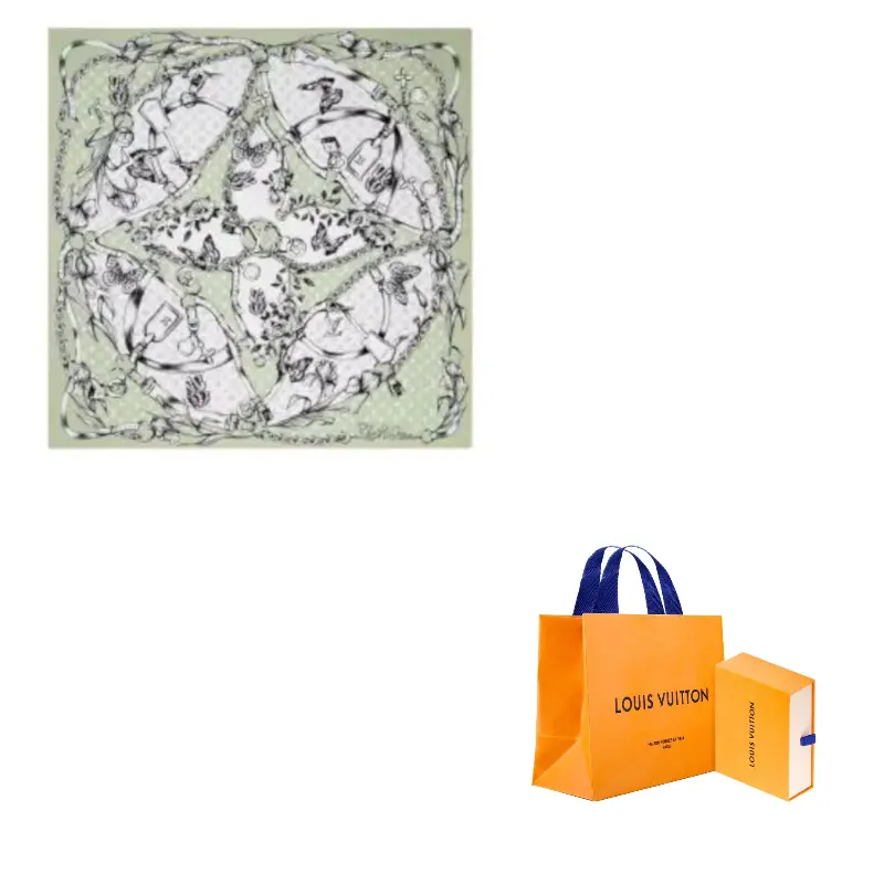 

LOUIS VUITTON Шелковый шарф Mulberry Silk Scarves Women's Green, Зеленый, LOUIS VUITTON Шелковый шарф Mulberry Silk Scarves Women's Green