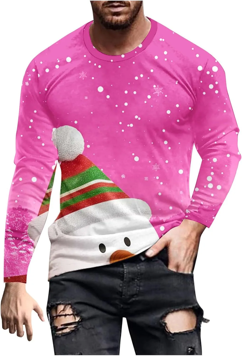 

Мужская повседневная рубашка с длинным рукавом и принтом снеговика