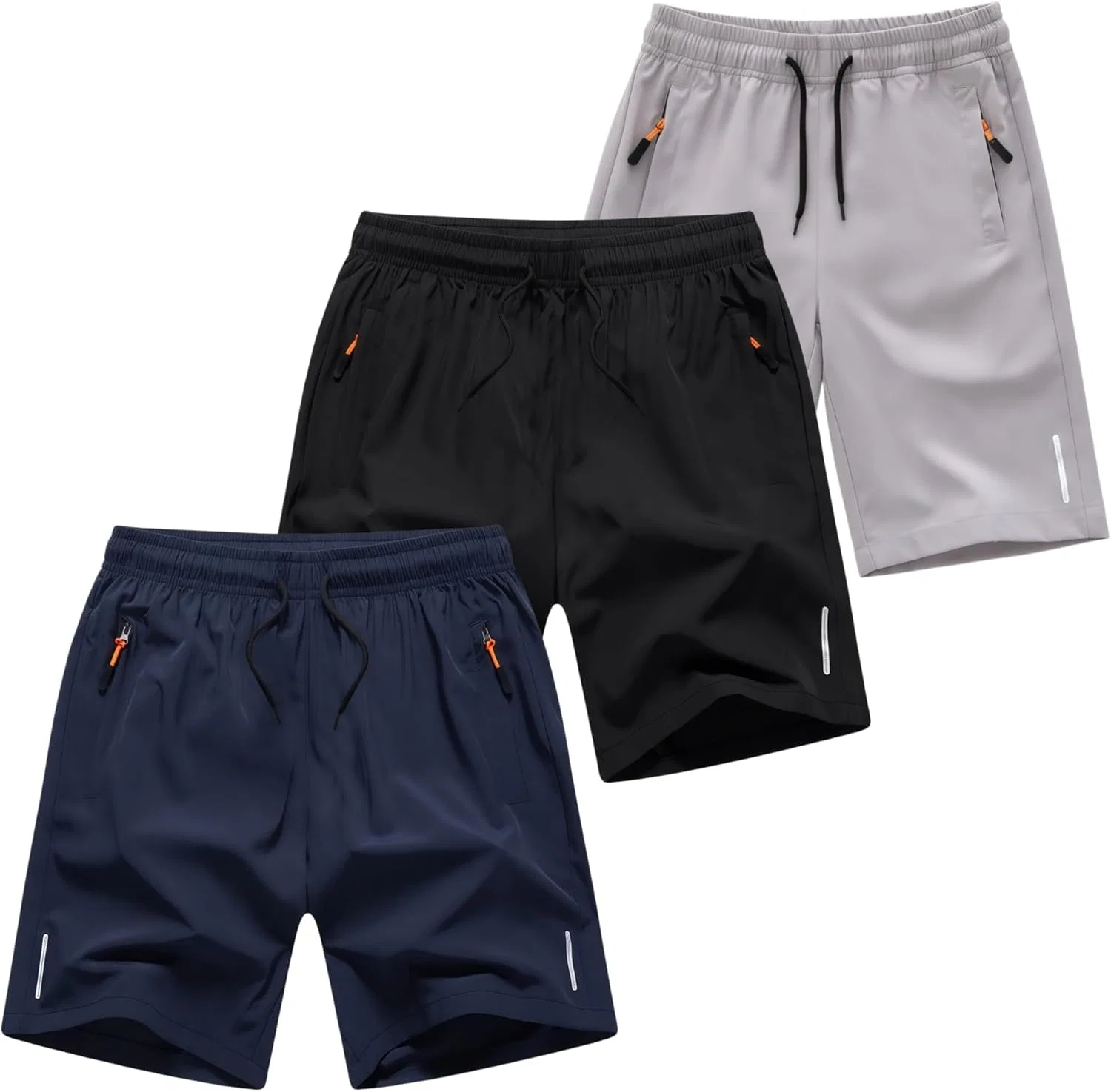Детские шорты 3 шт, быстросохнущие, с карманами на молнии, DINGDONG'S CLOSET, Black Navy Light Grey
