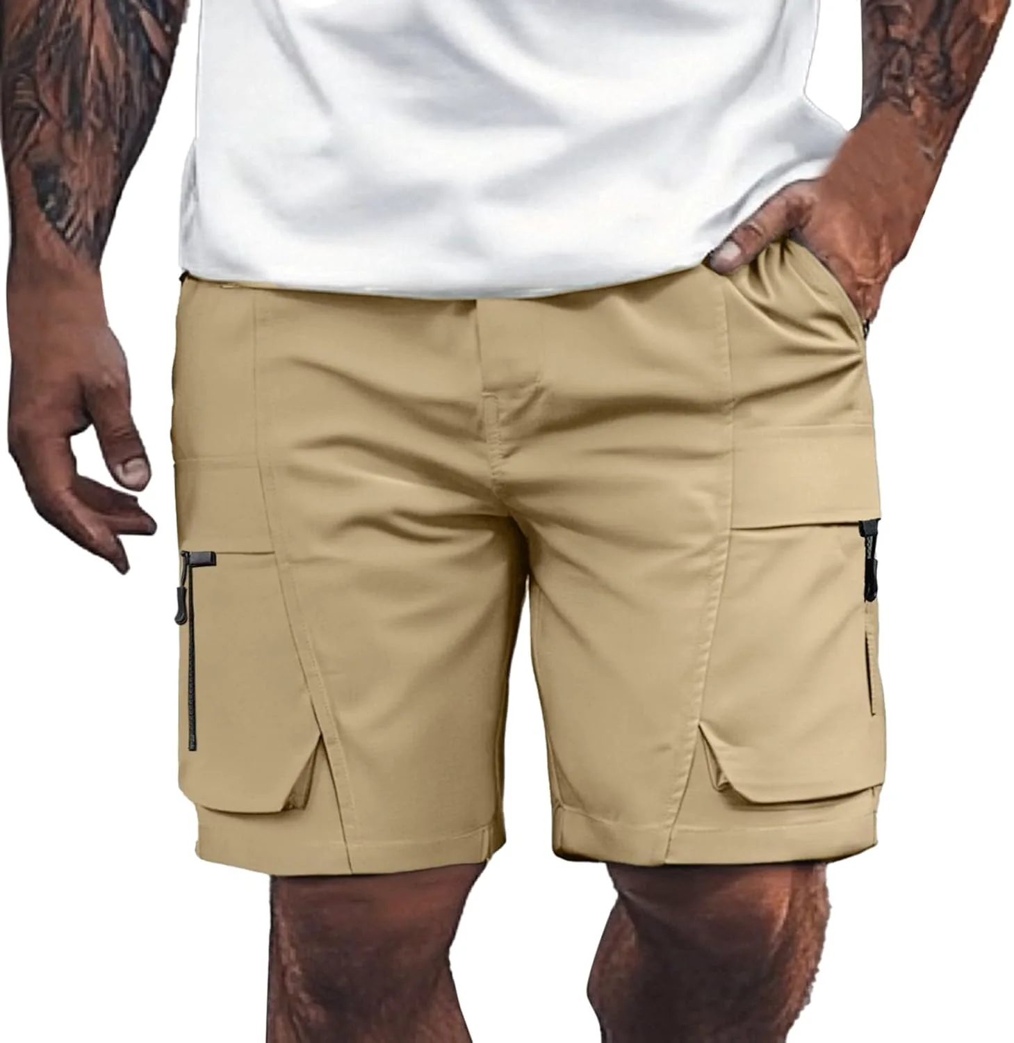 Mens Casual Shorts Lightweight Breathable Loose Fit with Drawstring Pockets for Summer Outdoor Walking Travel Generic, хаки