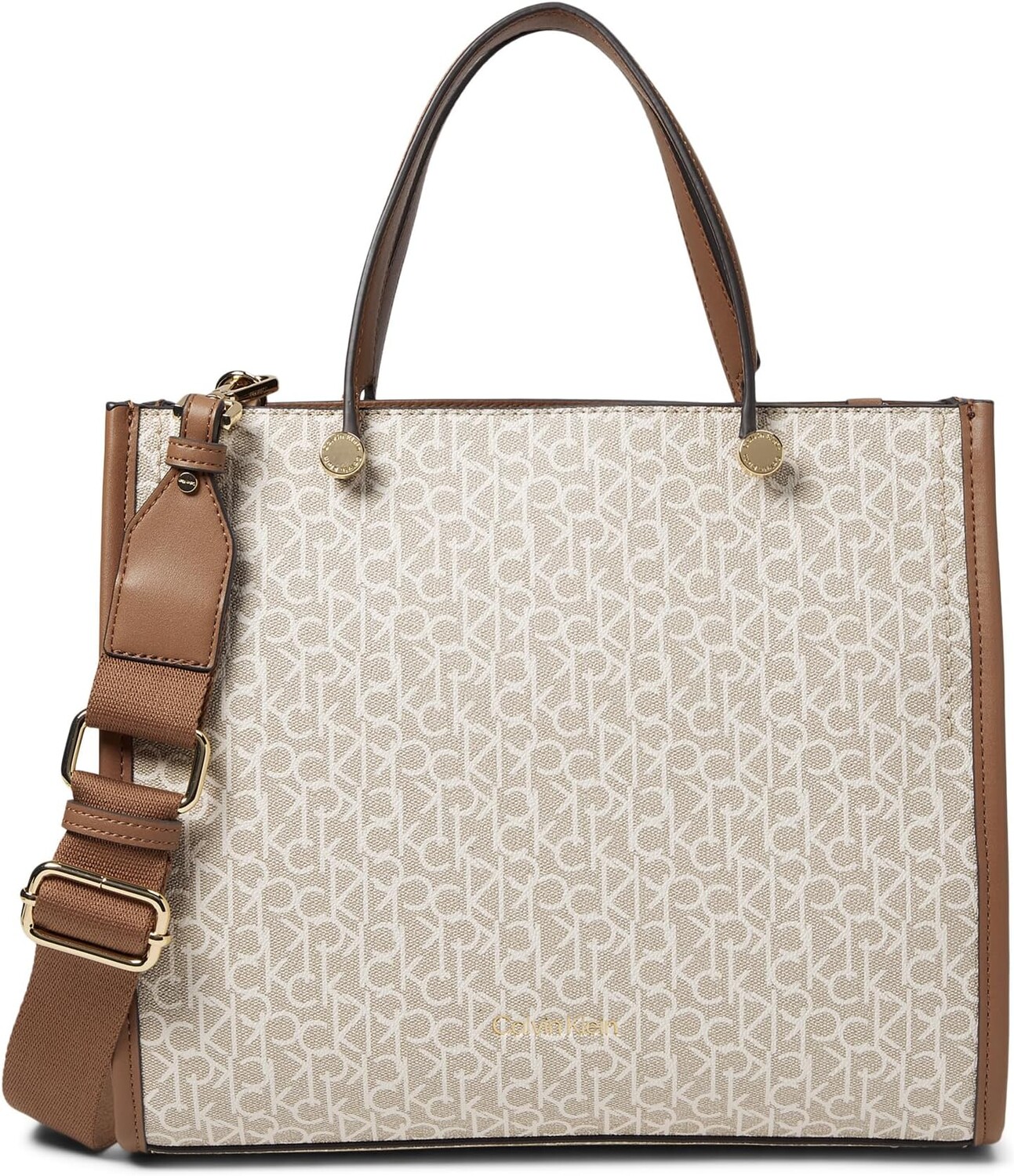 

Сумка-тоут Calvin Klein Sahar Signature Tote, цвет Khaki/Vanilla/Caramel/White