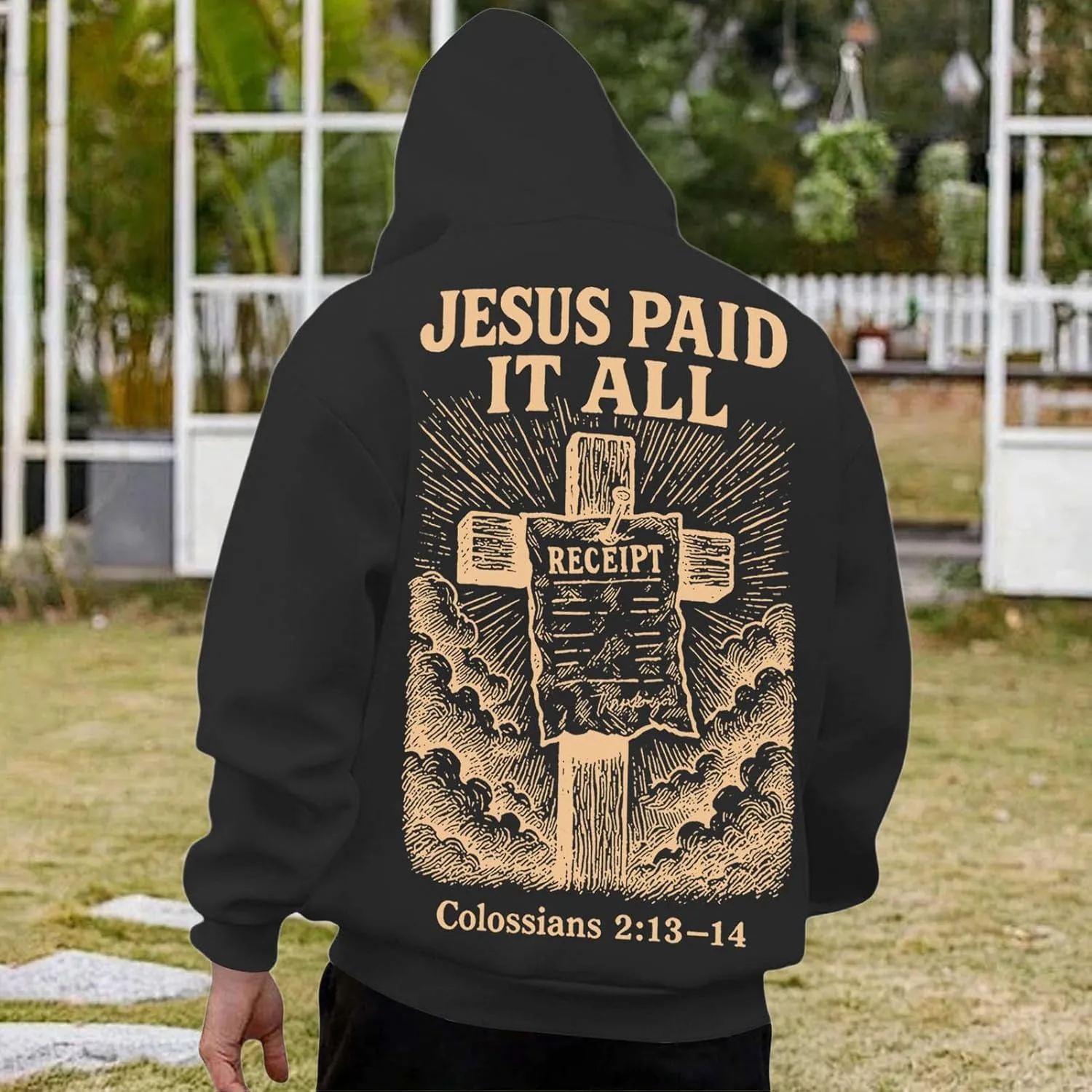 Худи Christian для мужчин, Jesus Paid It All, свободное, повседневное, для осени — фото 3