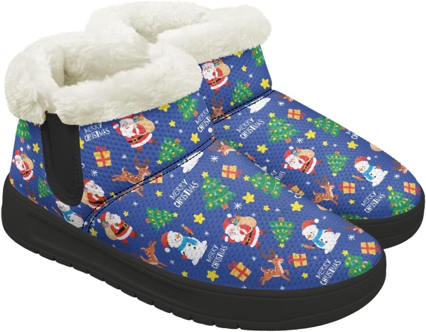 

Рождественские ботинки Forchrinse для женщин и мужчин, зимние пушистые снежные ботильоны, удобные теплые короткие ботинки для прогулок, Santa Claus Pattern