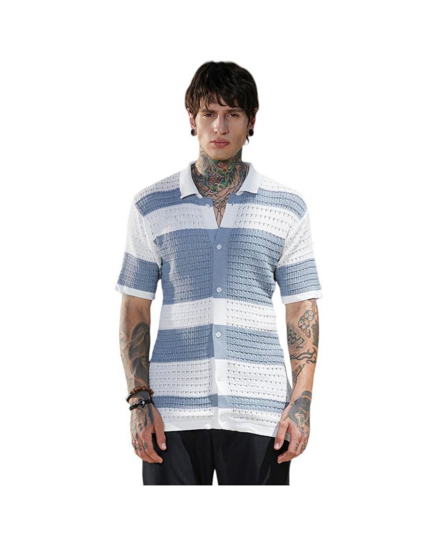 

Мужская свободная трикотажная рубашка ледяного синего и белого цвета с вставками Campus Sutra, White