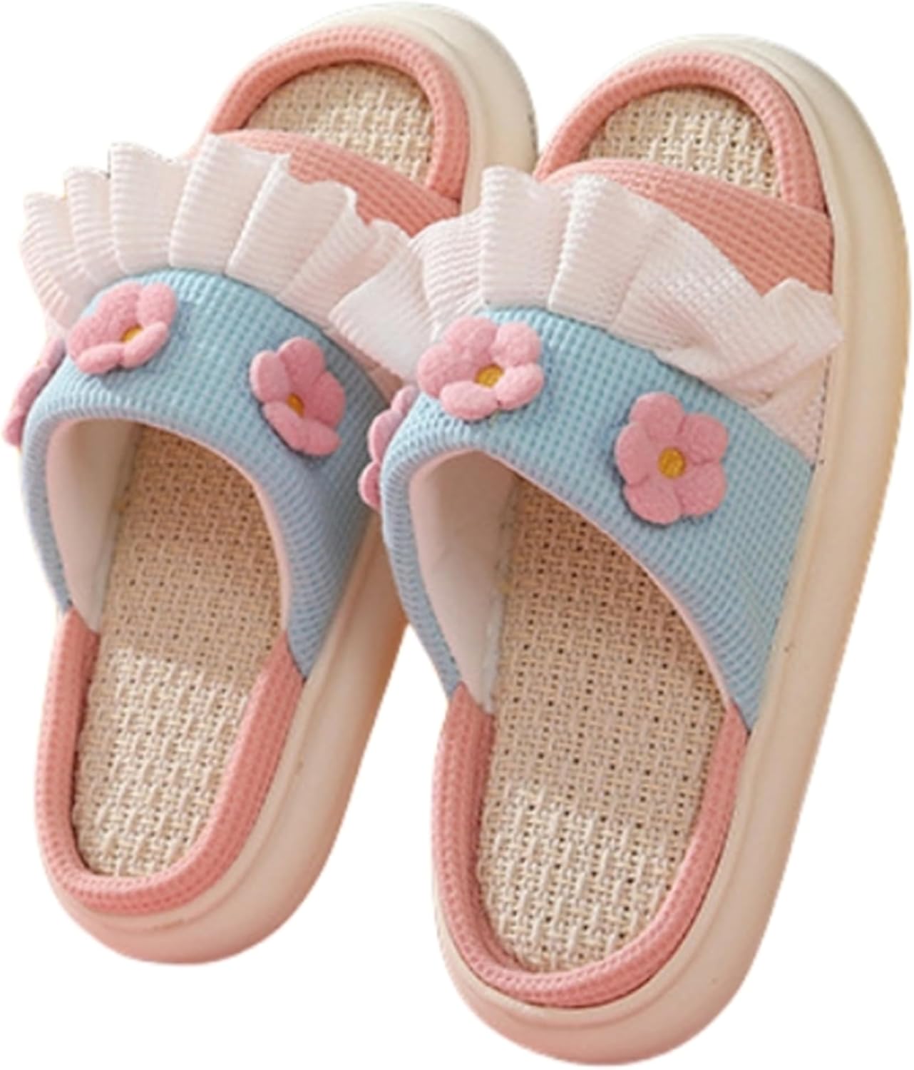 

LRYAOAN Хлопковые и льняные тапочки Мультяшные хлопковые и льняные тапочки Домашние тапочки для мужчин и женщин, розовый