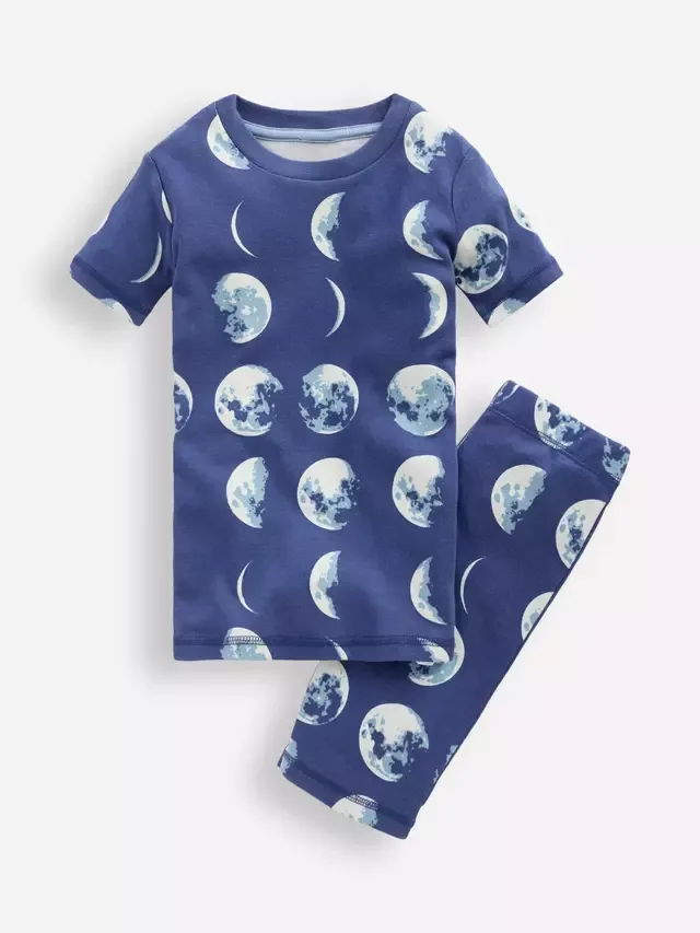 Детская пижама Snug Short John, темно-синяя, с рисунком фаз луны Mini Boden