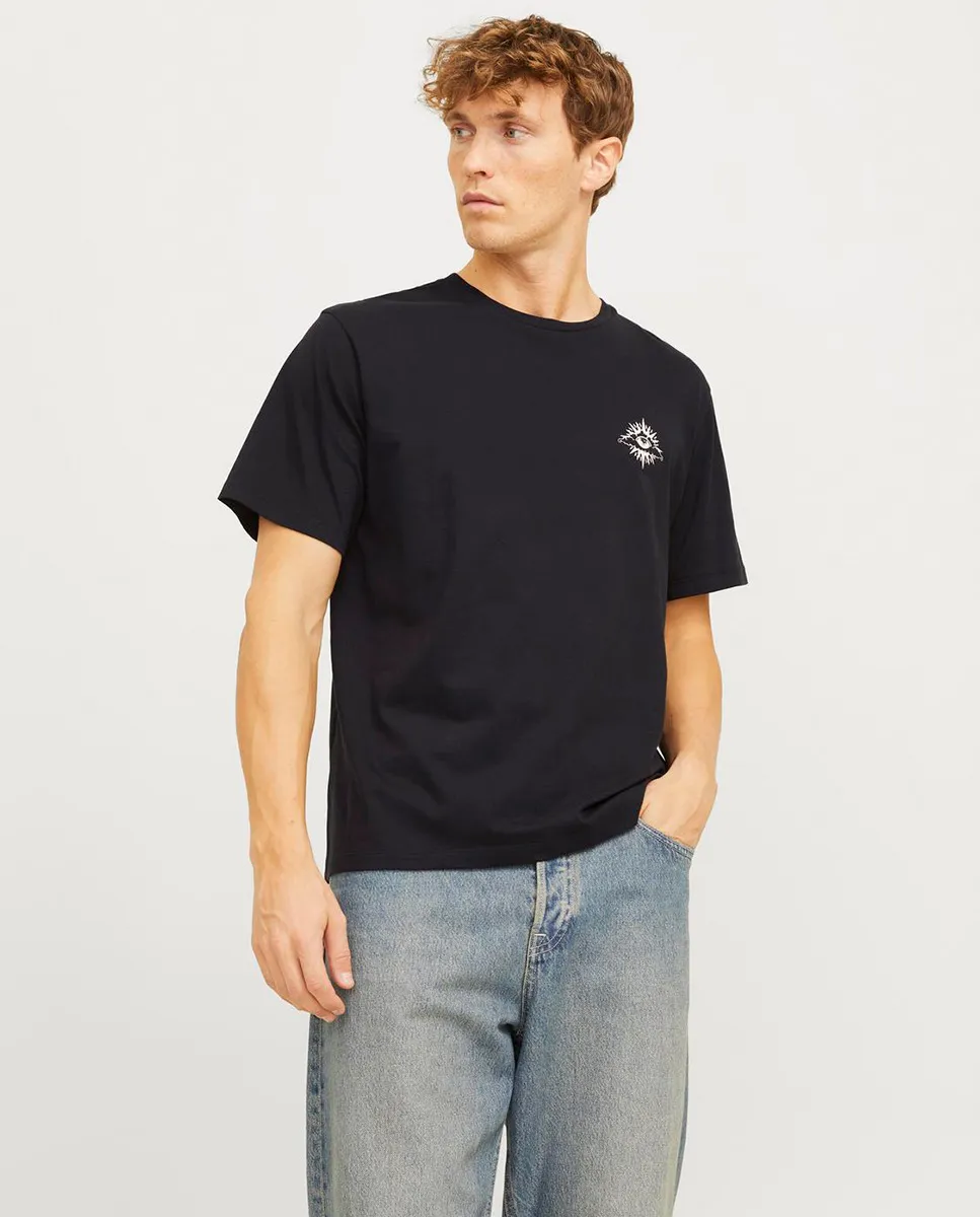 

Мужская футболка с короткими рукавами, круглым вырезом и принтом на спине Jack & Jones, черный