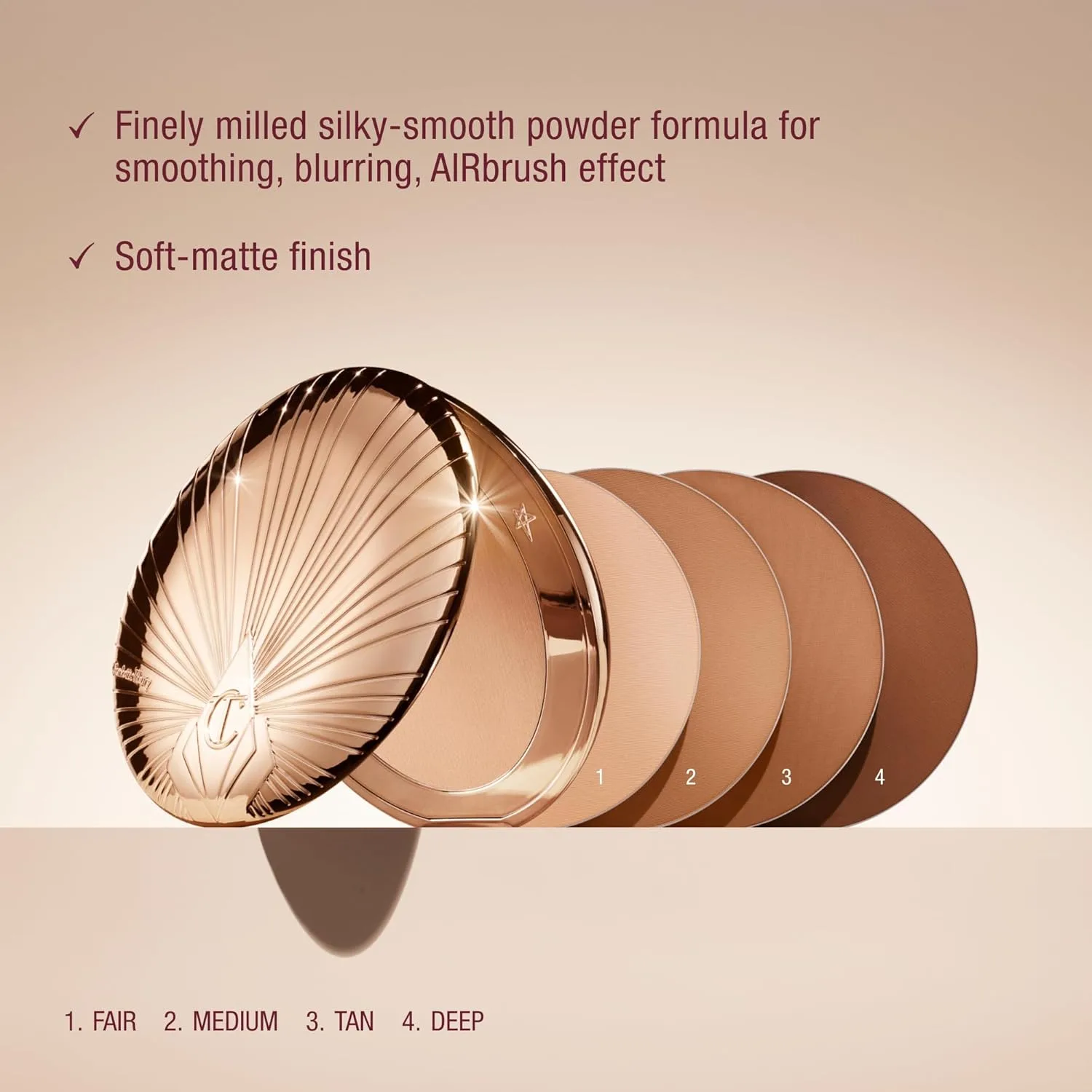 Charlotte Tilbury Airbrush Matte Bronzer - матирующая пудра-бронзер с эффектом айрбраша, разглаживает и выравнивает, наполнена шелковистой слюдой и гиалуроновой кислотой, 4 Deep - warm deep bronze — фото 3