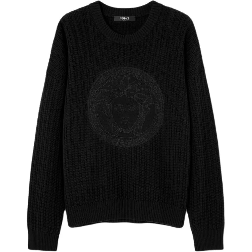 Свитер Medusa с косой вязкой VERSACE, черный